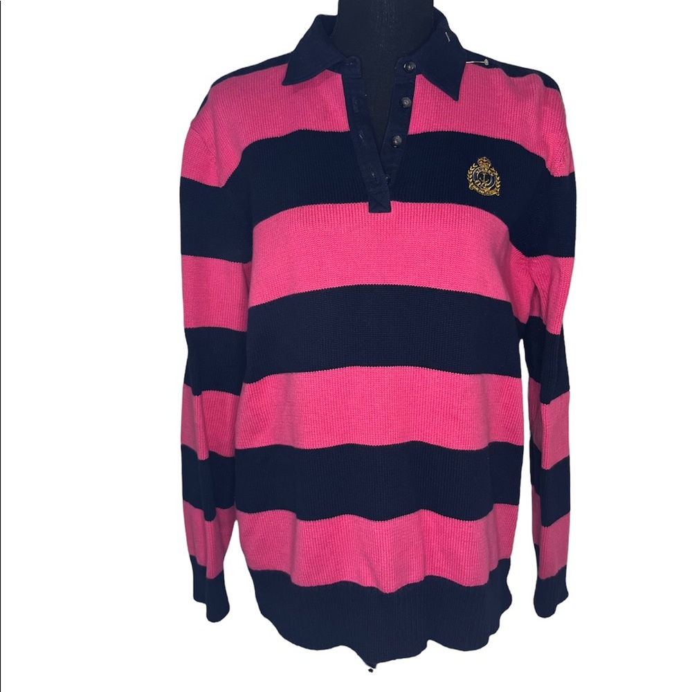 Lauren Ralph Lauren Stripe Collared Sweater Size Large SKU:L-436